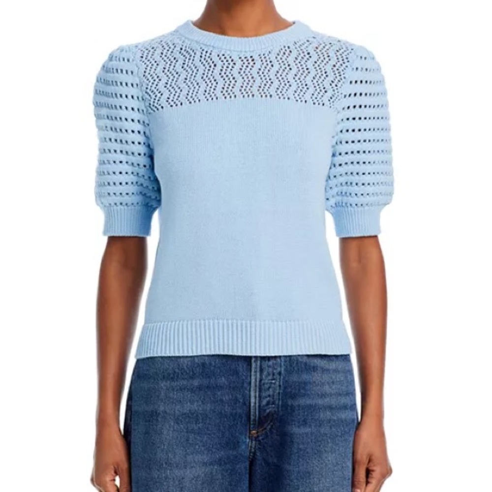 AQUA Blouse. Powder Blue & short sleeve. 100% Cotton and soft. Size Medium